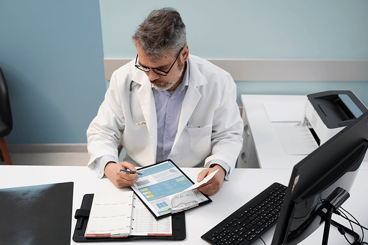 Médico analisando dados