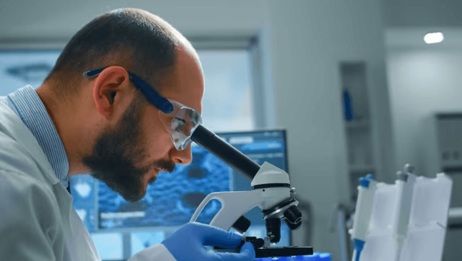 Médico pesquisador em laboratório moderno